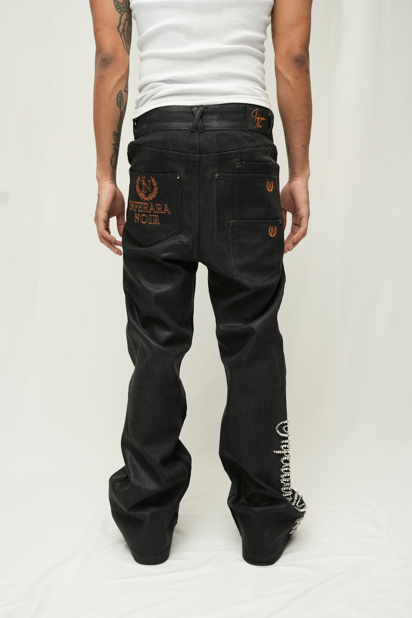 Black Wax Denim with Hand-Set White Gems