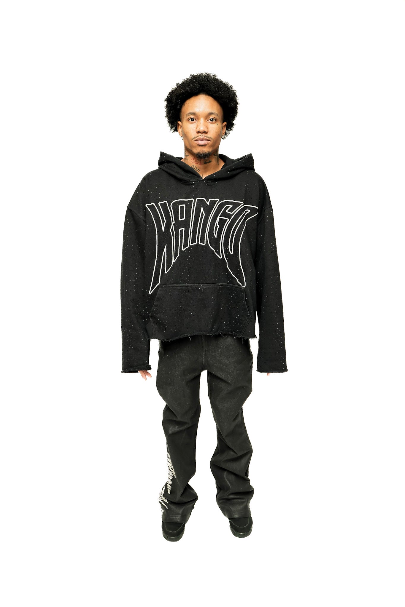 Black Wax Denim with Hand-Set White Gems