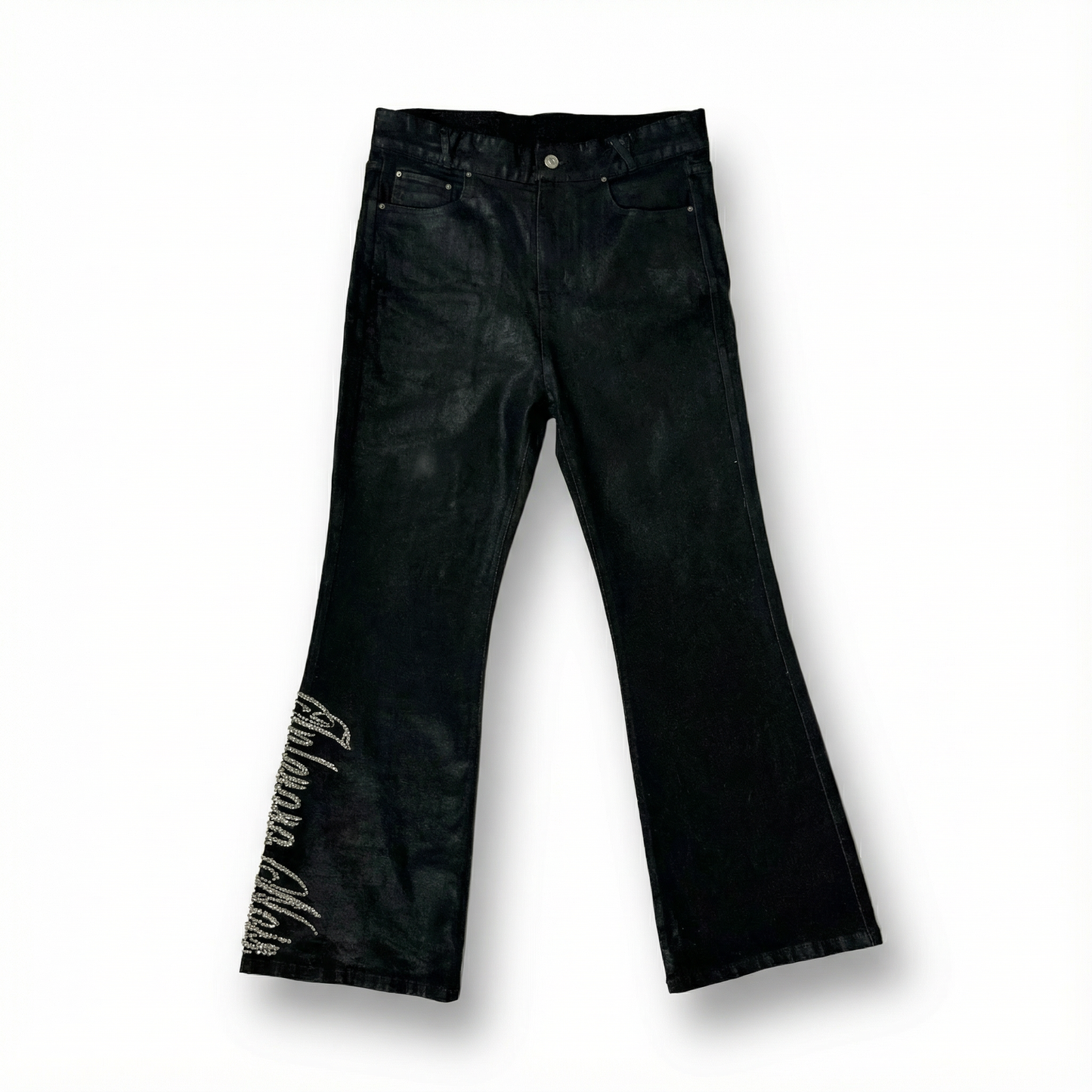 Black Wax Denim with Hand-Set White Gems