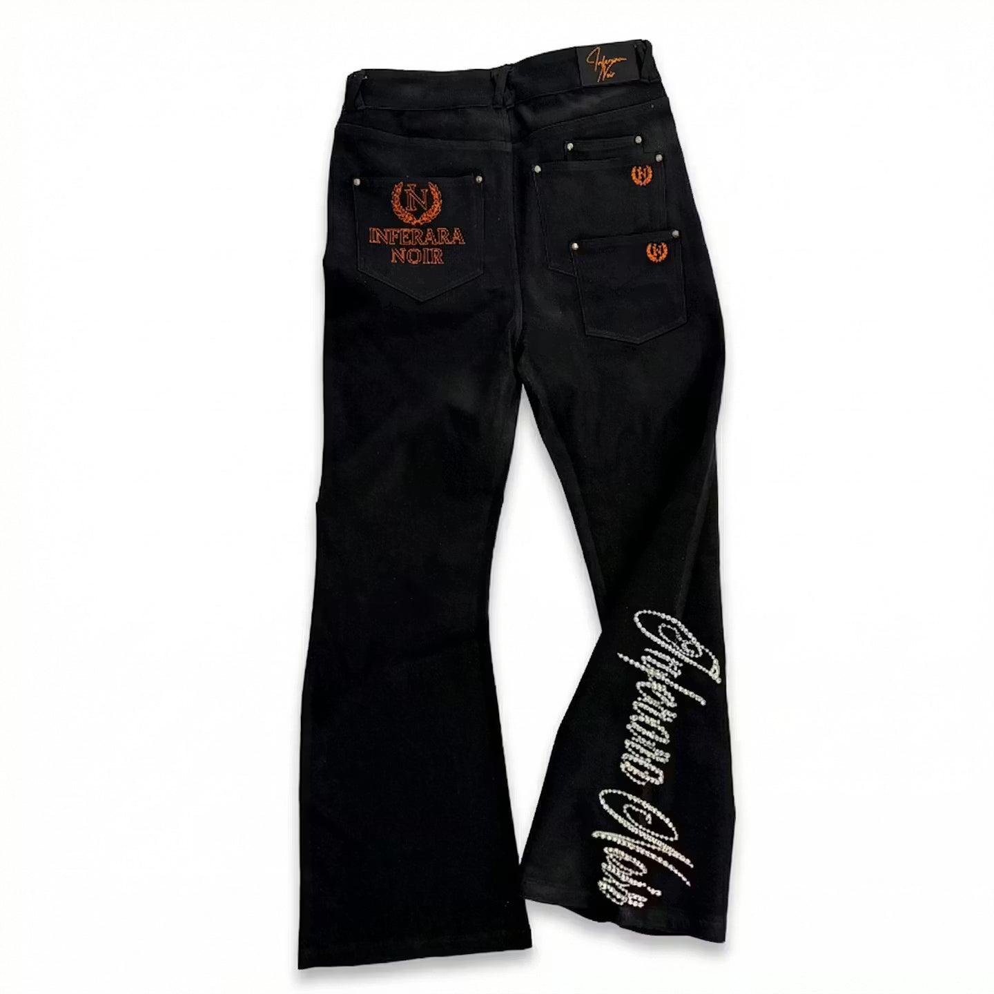 Black Wax Denim with Hand-Set White Gems